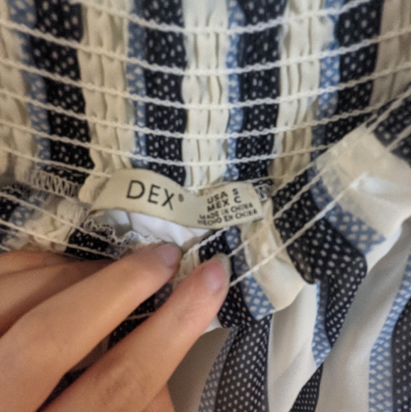 (Size S) Off the Shoulder Striped Dex Midi Dress - Picture 3 of 5